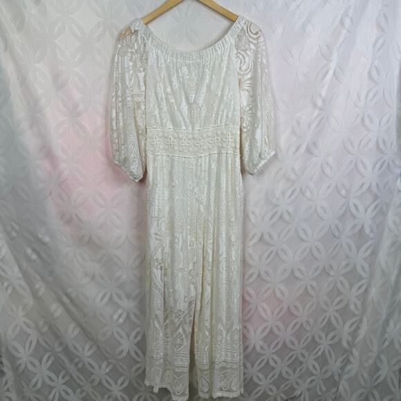 Farm Rio Elliot Off The Shoulder Lace Cream Boho Jumpsuit Size XS - Picture 7 of 13